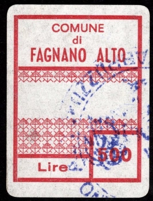 Marca da Bollo del Comune di FAGNANO ALTO su Carta Bianca di dimensioni 18 x 24 mm