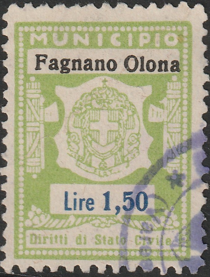 Marca da Bollo del Comune di FAGNANO OLONA su Carta Bianca di dimensioni 23,5 X 30,5 mm
