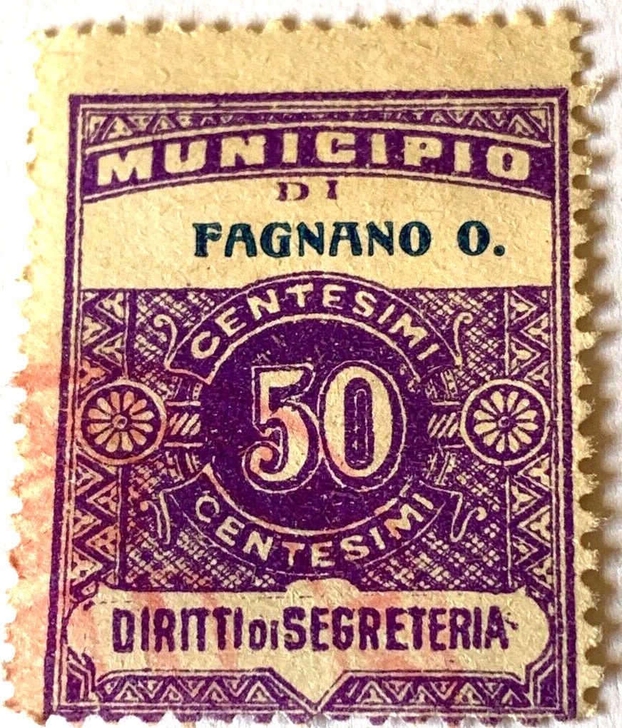 Marca da Bollo del Comune di FAGNANO OLONA su Carta Bianca di dimensioni 22 x 29 mm