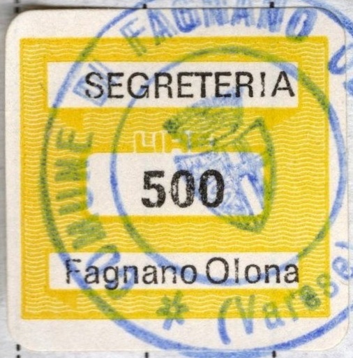 Marca da Bollo del Comune di FAGNANO OLONA su Carta Bianca Sottile di dimensioni 19,5 x 17,5 mm