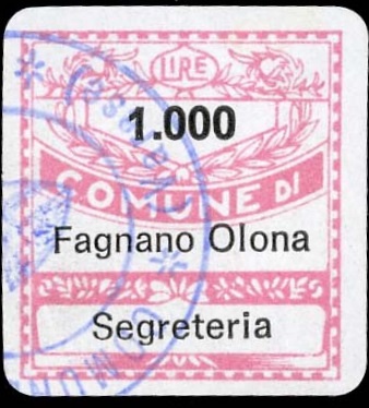 Marca da Bollo del Comune di FAGNANO OLONA su Carta Bianca di dimensioni 19 x 21 mm