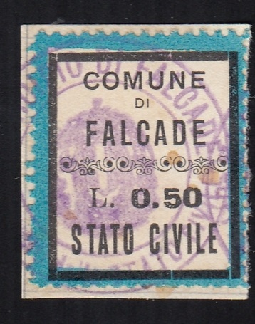 Marca da Bollo del Comune di FALCADE su di dimensioni 27 x 33 mm