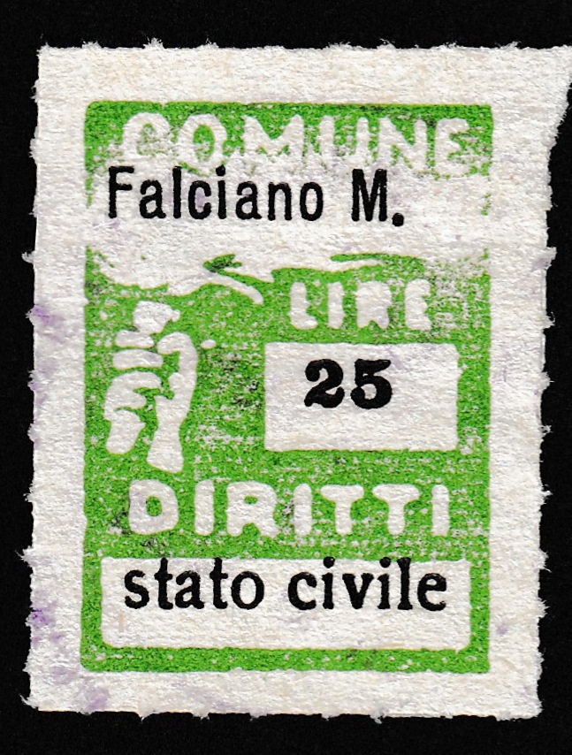 Marca da Bollo del Comune di FALCIANO DEL MASSICO su Carta Bianca di dimensioni 18 x 25 mm