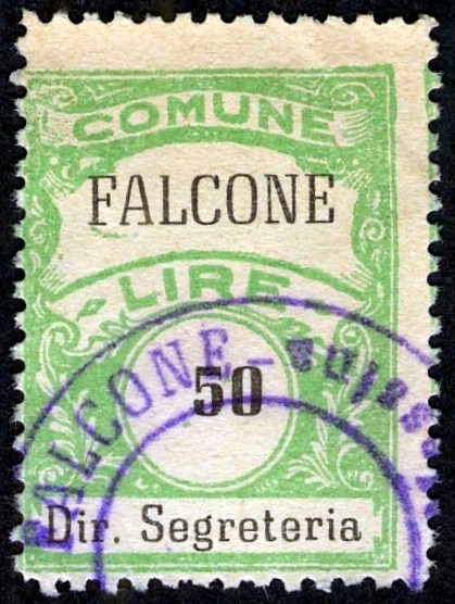 Marca da Bollo del Comune di FALCONE su Carta Bianca Sottile di dimensioni 22 x 29,5 mm