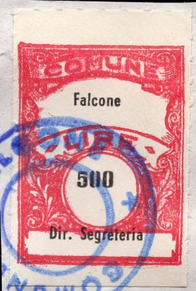 Marca da Bollo del Comune di FALCONE su Carta Bianca di dimensioni 22 x 30 mm