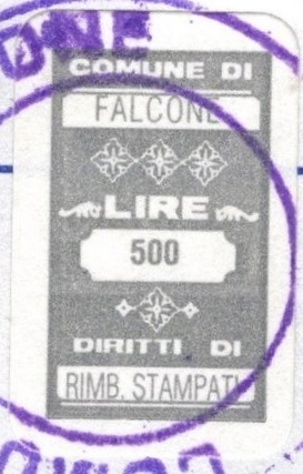 Marca da Bollo del Comune di FALCONE su Carta Bianca di dimensioni 15 x 22 mm