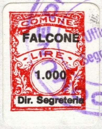 Marca da Bollo del Comune di FALCONE su Carta Bianca di dimensioni 14 x 20 mm