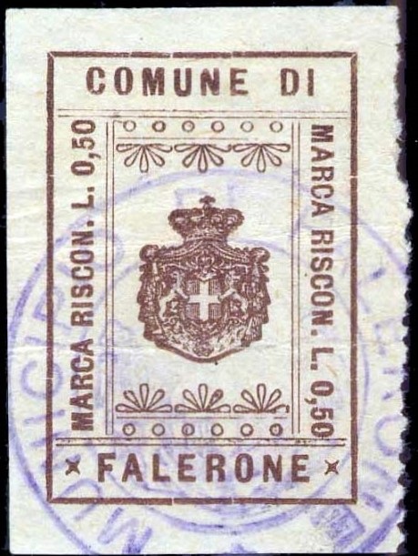 Marca da Bollo del Comune di FALERONE su Carta Bianca Sottile di dimensioni 23,5 x 35 mm