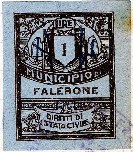Marca da Bollo del Comune di FALERONE su Carta Colorata di dimensioni 28 x 36 mm