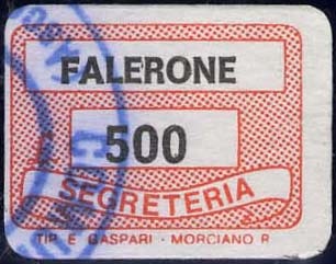 Marca da Bollo del Comune di FALERONE su Carta Bianca di dimensioni 18,5 x 14 mm