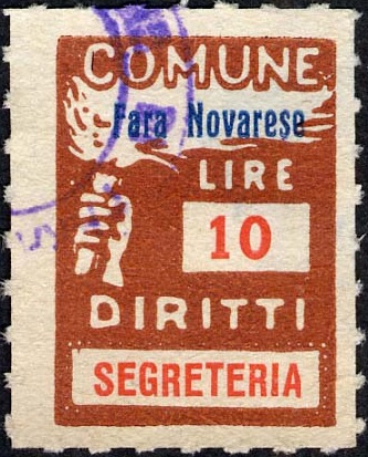 Marca da Bollo del Comune di FARA NOVARESE su Carta Bianca Sottile di dimensioni 18,5 x 26 mm