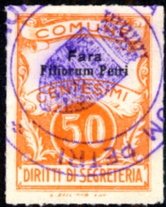 Marca da Bollo del Comune di FARA FILIORUM PETRI su Carta Bianca Sottile di dimensioni 22,5 x 29 mm