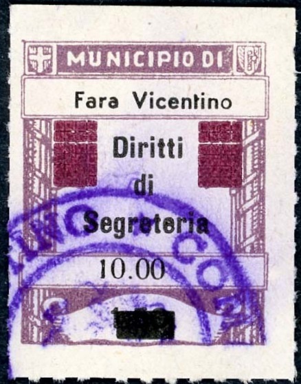 Marca da Bollo del Comune di FARA VICENTINO su Carta Bianca di dimensioni 25 x 30 mm