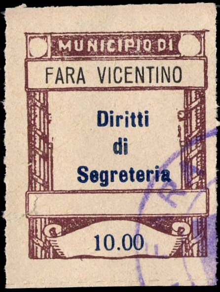 Marca da Bollo del Comune di FARA VICENTINO su Carta Bianca di dimensioni 25 x 30 mm