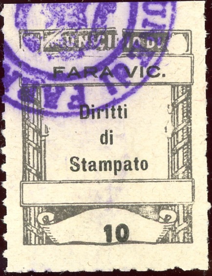 Marca da Bollo del Comune di FARA VICENTINO su Carta Bianca di dimensioni 25 x 30 mm