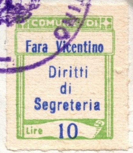 Marca da Bollo del Comune di FARA VICENTINO su Carta Bianca di dimensioni 25 x 30 mm