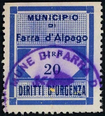 Marca da Bollo del Comune di FARRA D´ALPAGO su Carta Bianca di dimensioni 25 x 29 mm