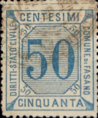 Marca da Bollo del Comune di FASANO su Carta Bianca di dimensioni 23 x 27 mm
