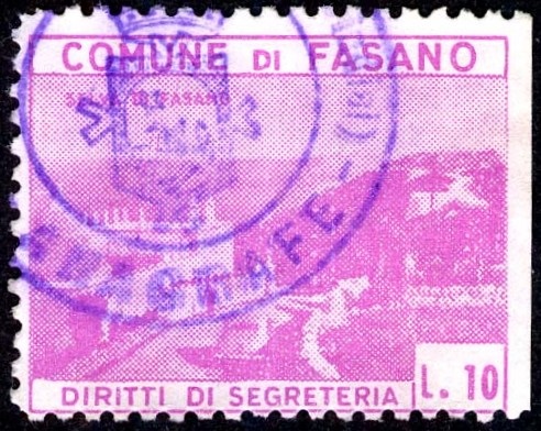Marca da Bollo del Comune di FASANO su Carta Bianca di dimensioni 30 x 23,5 mm