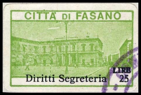 Marca da Bollo del Comune di FASANO su Carta Bianca di dimensioni 32 x 19 mm