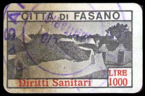 Marca da Bollo del Comune di FASANO su Carta Bianca di dimensioni 32 x 19 mm