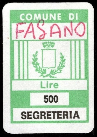 Marca da Bollo del Comune di FASANO su Carta Bianca di dimensioni 18 x 25 mm