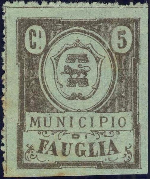 Marca da Bollo del Comune di FAUGLIA su Carta Colorata di dimensioni 29 x 35 mm