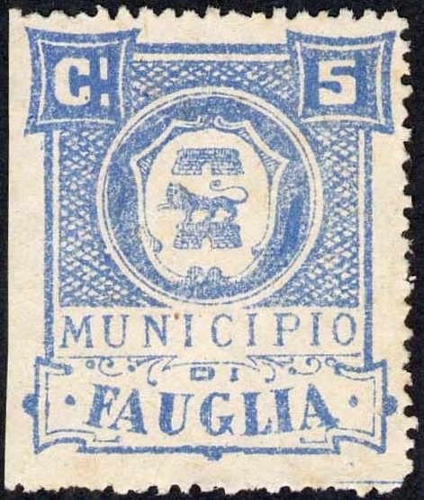 Marca da Bollo del Comune di FAUGLIA su Carta Bianca di dimensioni 28 x 32,5 mm