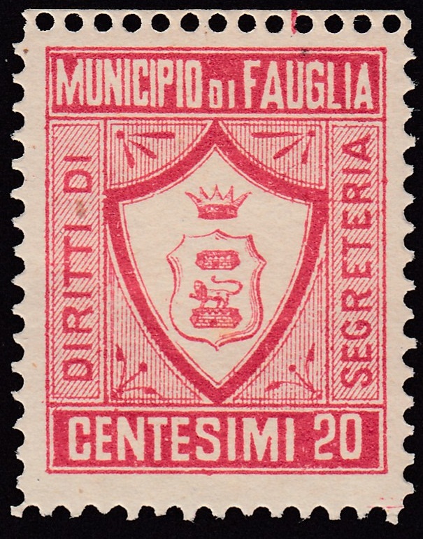 Marca da Bollo del Comune di FAUGLIA su Carta Bianca Sottile di dimensioni 20,5 x 25,5 mm