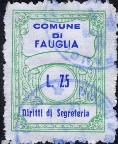 Marca da Bollo del Comune di FAUGLIA su Carta Bianca di dimensioni mm