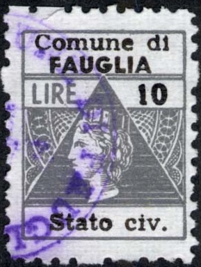 Marca da Bollo del Comune di FAUGLIA su Carta Bianca di dimensioni 22 x 28 mm