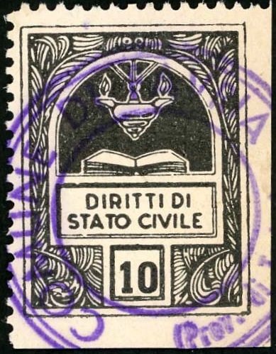 Marca da Bollo del Comune di FAVRIA su Carta Bianca di dimensioni 22,5 x 29 mm