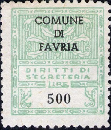 Marca da Bollo del Comune di FAVRIA su Carta Bianca di dimensioni 21 x 24 mm