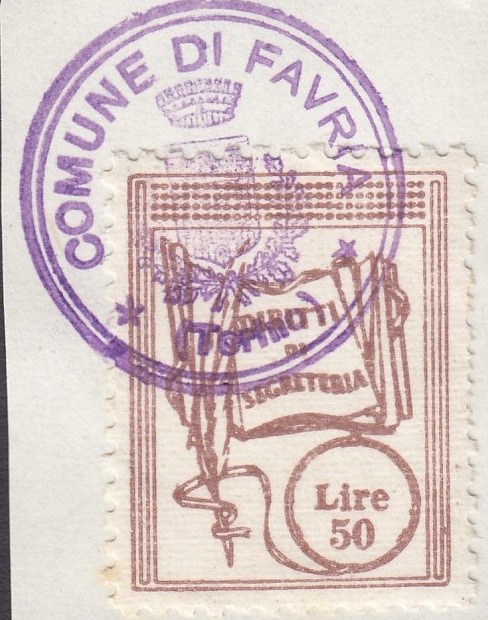 Marca da Bollo del Comune di FAVRIA su Carta Bianca di dimensioni 20 x 26 mm