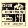 Marca da Bollo del Comune di ORCO FEGLINO su Carta Bianca di dimensioni 20 x 20 mm