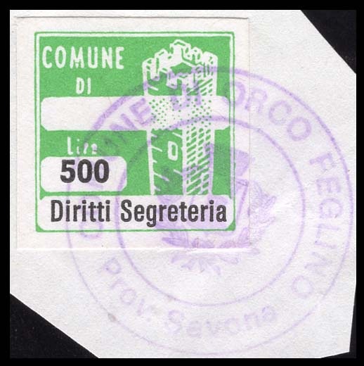 Marca da Bollo del Comune di ORCO FEGLINO su Carta Bianca di dimensioni 20 x 20 mm