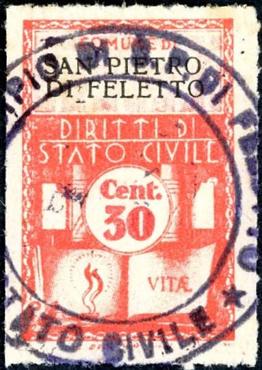 Marca da Bollo del Comune di FELETTO su Carta Bianca Sottile di dimensioni 21 x 28 mm