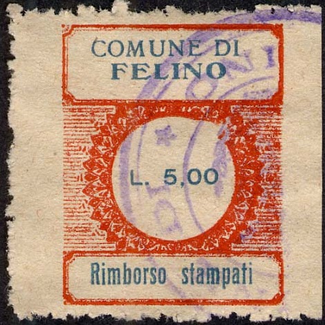 Marca da Bollo del Comune di FELINO su Carta Bianca di dimensioni 23 x 28 mm