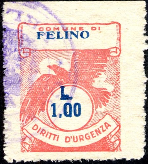 Marca da Bollo del Comune di FELINO su Carta Bianca di dimensioni 22,5 x 27 mm