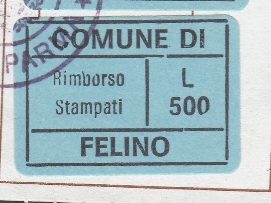 Marca da Bollo del Comune di FELINO su Carta Bianca di dimensioni 26,5 x 19 mm