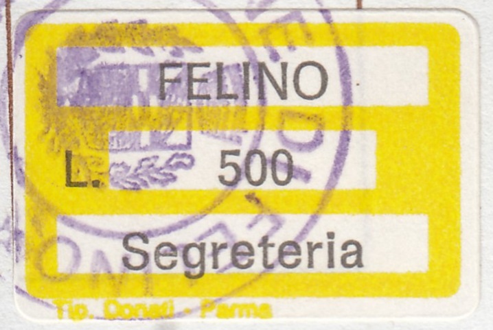 Marca da Bollo del Comune di FELINO su Carta Bianca di dimensioni 25 x 15,5 mm