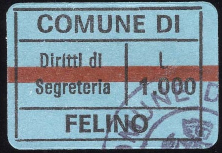 Marca da Bollo del Comune di FELINO su Carta Colorata di dimensioni 25 x 15,5 mm