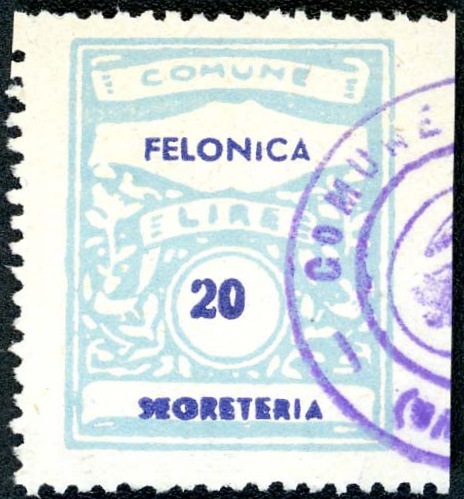 Marca da Bollo del Comune di FELONICA su Carta Bianca Sottile di dimensioni 22 x 28 mm