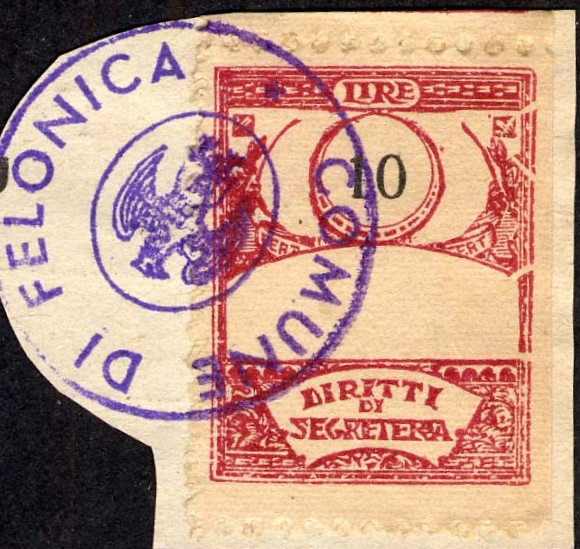 Marca da Bollo del Comune di FELONICA su Carta Bianca di dimensioni 22 x 29 mm