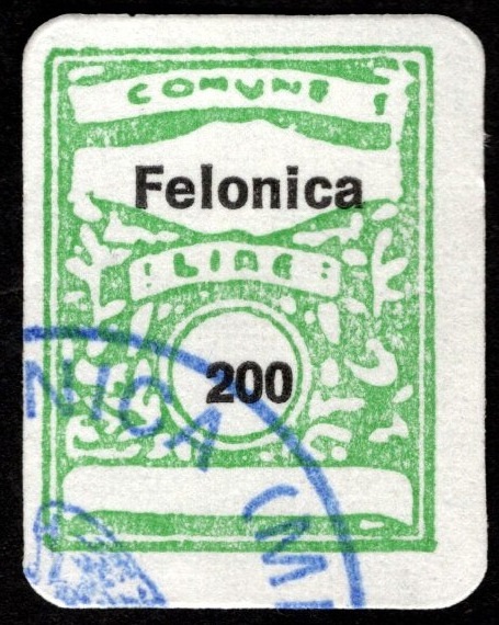 Marca da Bollo del Comune di FELONICA su Carta Bianca di dimensioni 16 x 22 mm