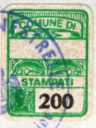 Marca da Bollo del Comune di FENESTRELLE su Carta Rosa di dimensioni 16 x 22 mm