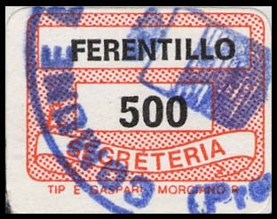 Marca da Bollo del Comune di FERENTILLO su Carta Bianca di dimensioni 18,5 x 14 mm