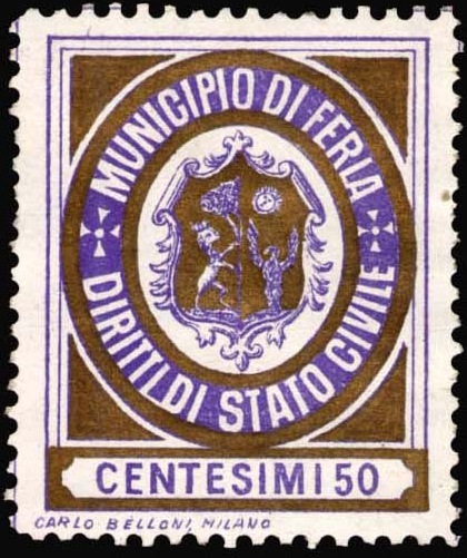 Marca da Bollo del Comune di FERLA su Carta Bianca di dimensioni 24 x 31 mm