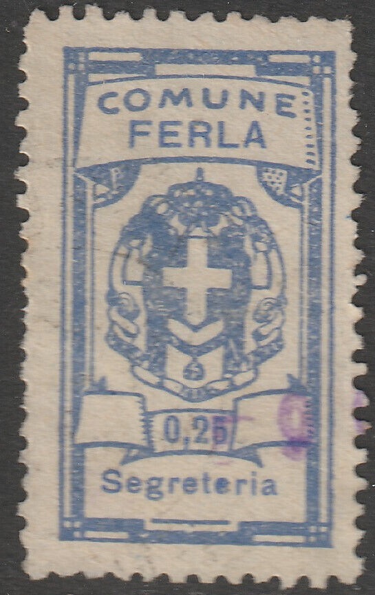 Marca da Bollo del Comune di FERLA su Carta Bianca di dimensioni 26 x 43,5 mm