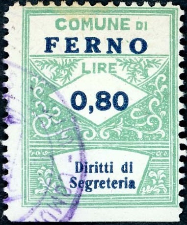 Marca da Bollo del Comune di FERNO su Carta Bianca di dimensioni 22 x 28,5 mm